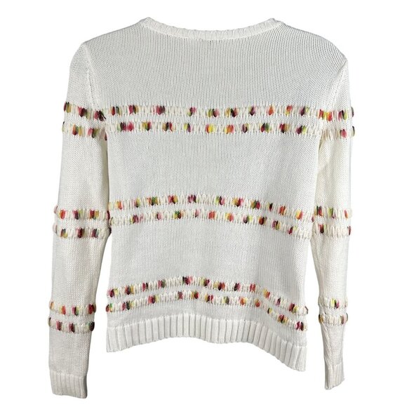 Talbots Womens L White Knit Sweater Rainbow Accents Space Dye Long Sleeve Top - Picture 4 of 15